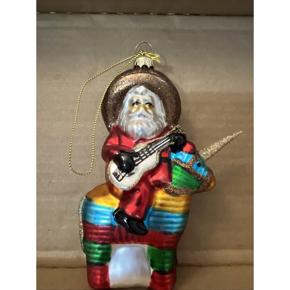 New Papa Noel Glass Christmas‎ Ornament Hispanic Mexican Santa Musician Pinata - Picture 7 of 7